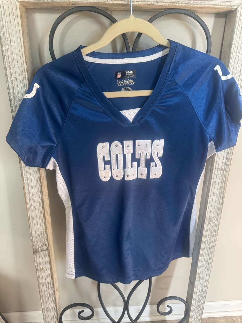 Indianapolis Colts Bling Jersey Women’s Small NFL Team Apparel Lace Up Sleeve